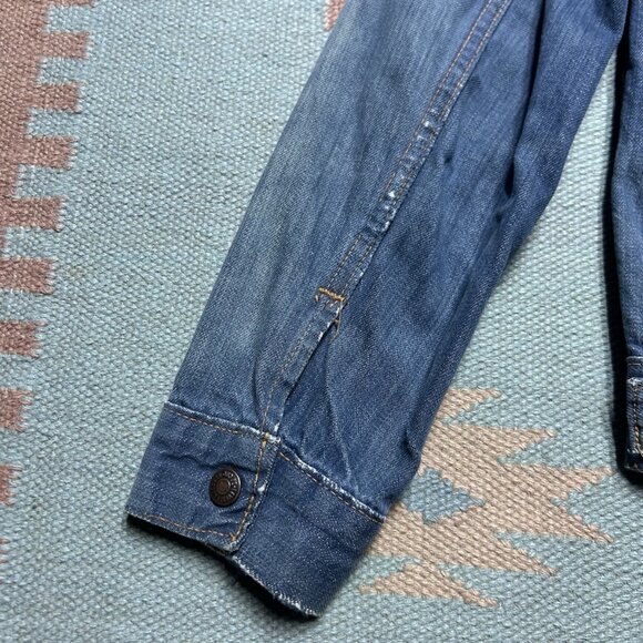 Vintage 70s Levi’s for gals denim trucker jacket big E distressed women S/M - Picture 13 of 16